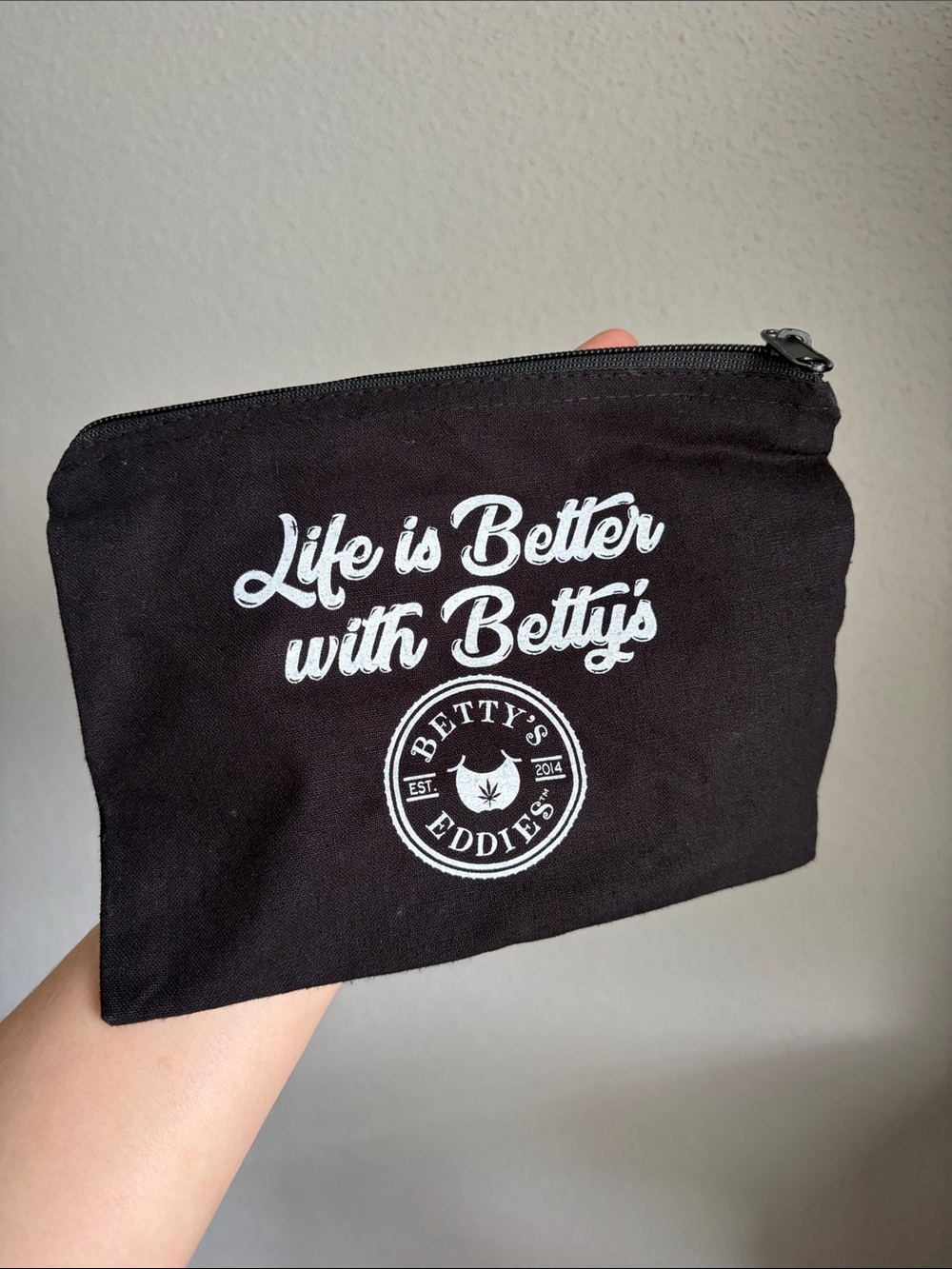 Betty's Eddies Black Zip Pouch "Life is Better with Betty's"